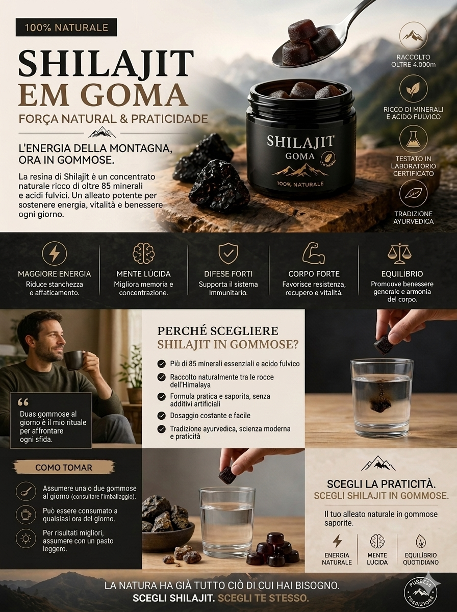 Gummies de Shilajit Puro do Himalaia 50G ⚡Energia Naturale, Focus Mentale e Vitalità